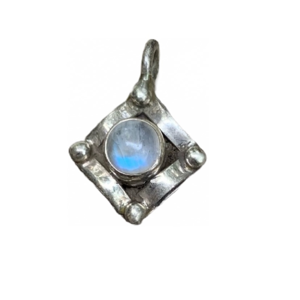 Labradorite vintage polished Sterling Silver Pendant. Very small. Adorable.